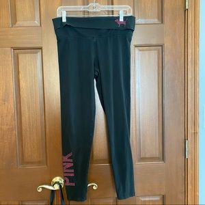 PINK Black Leggings with Pink Logo